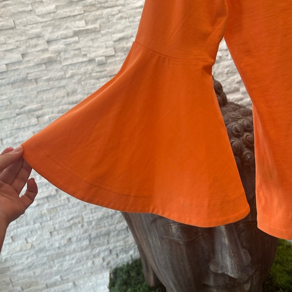 Brand New Orange Scoop Neck Top 3/4 Flared Sleeve Small - Picture 4 of 7